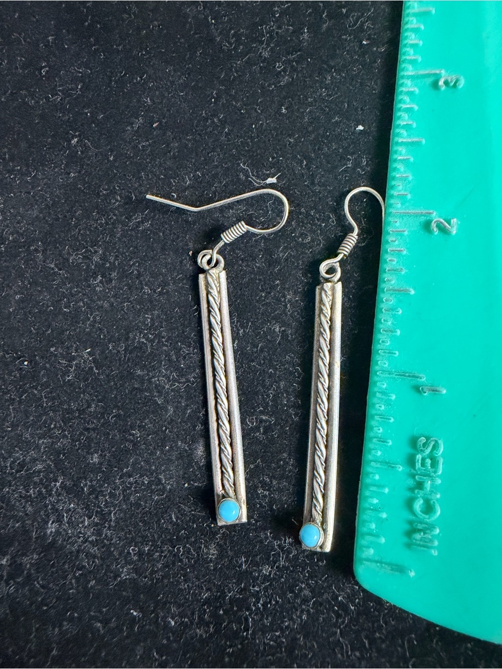 925 Sterling silver Bar Earrings with Turquoise Accent - Picture 5 of 6